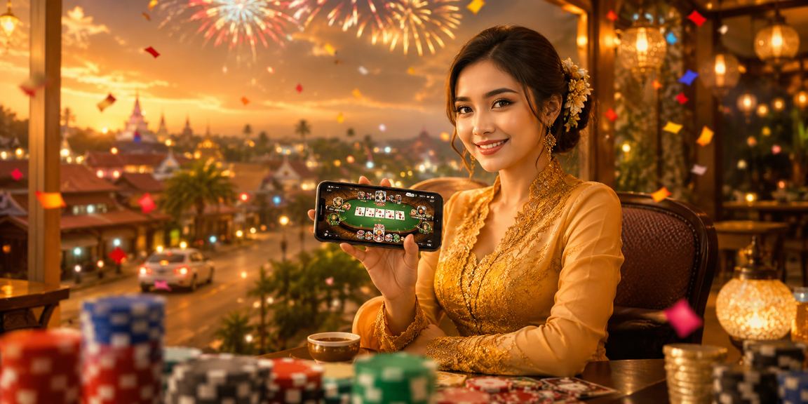 Permainan poker dengan busana kebaya Malaysia dalam suasana profesional